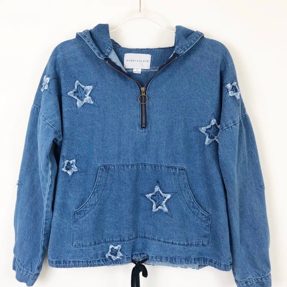 Paper Crane Star Print Denim Quarter Zip
